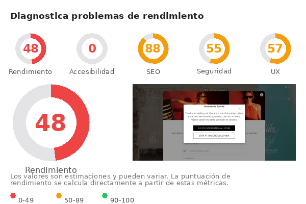 Captura de pantalla real del sitio touche.com.co