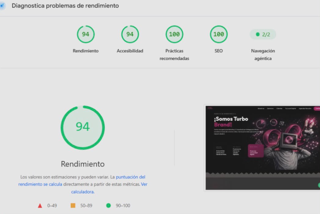 Captura de pantalla del sitio de referencia usado como benchmark